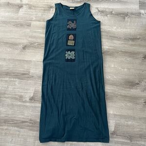 Vintage Blue Cactus Tank Top Maxi Dress Womens Size XL Blue Tribal Native USA